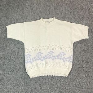 Vintage Jessica Scott Sweater Women's Short Sleeve Floral Cottage Granny 90's Sz